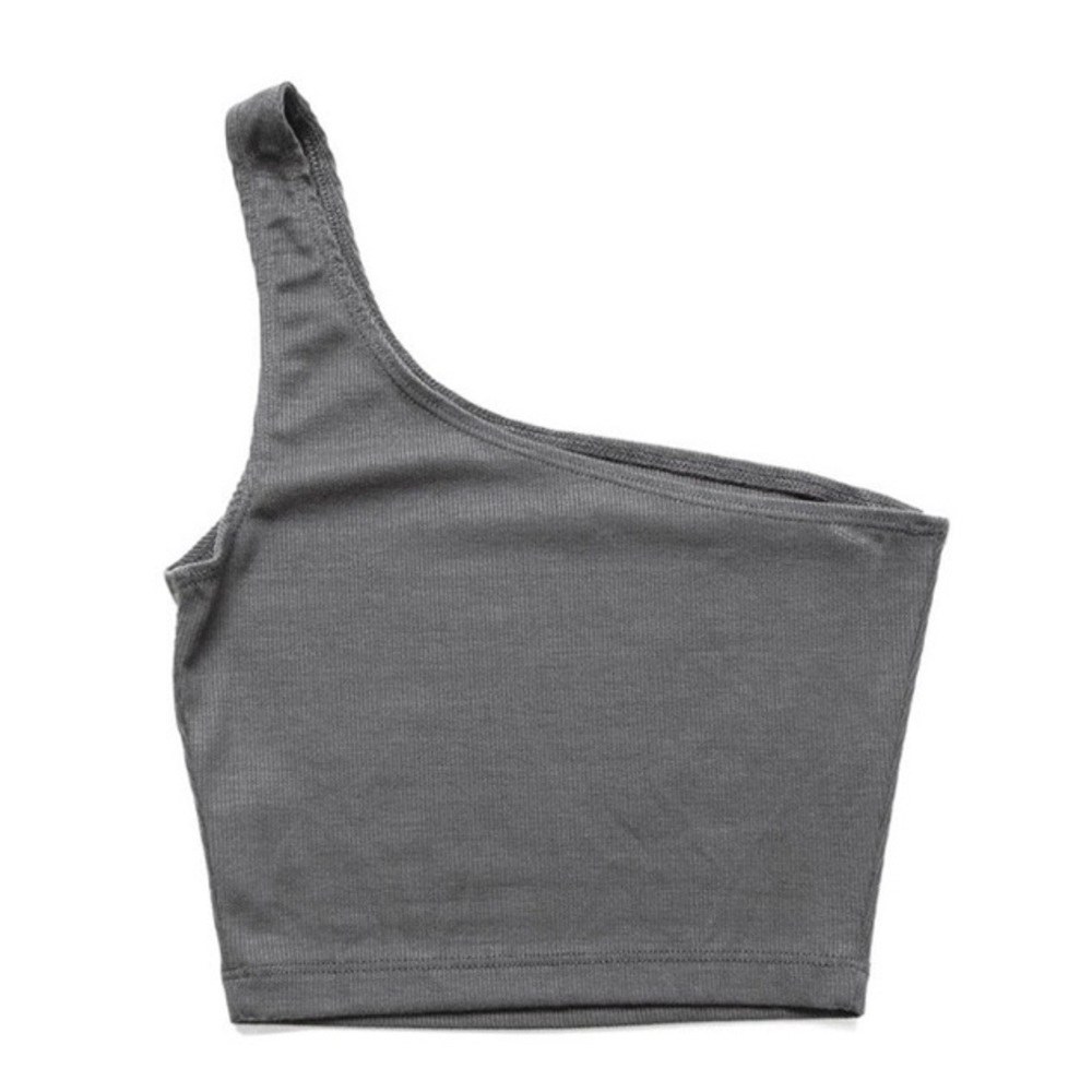 S/M JOAH BROWN CONCRETE GREY SINGLE STRAP FLEXRIB ONE SHOULDER CROP TOP - Picture 6 of 8